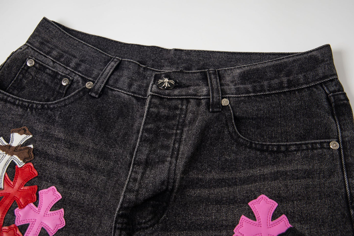 Chrome Hearts マルチクロスパッチ デニムジーンズ - グレー ゴシック ストリートパンツ 1111