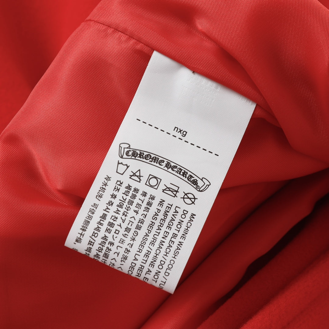 Chrome Hearts レッドクロス バーシティジャケット - ホワイトスリーブ ゴシック ストリート ベースボールコート D68