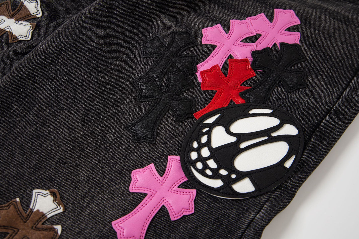 Chrome Hearts マルチクロスパッチ デニムジーンズ - グレー ゴシック ストリートパンツ 1111 