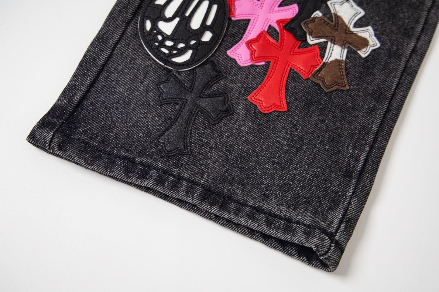 Chrome Hearts マルチクロスパッチ デニムジーンズ - グレー ゴシック ストリートパンツ 1111 