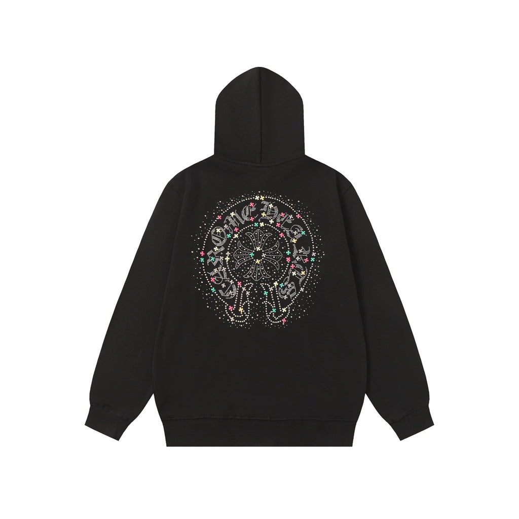 Chrome Hearts Colorful Rhinestone Hoodie - Black Gothic Street Sweatshirt 2608