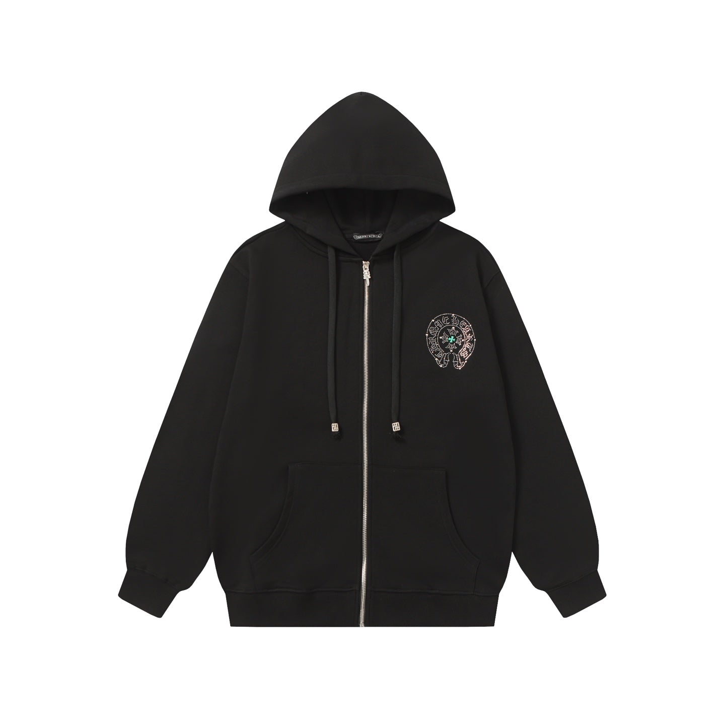 Chrome Hearts カラフルラインストーン パーカー - ブラック ゴシック ストリート スウェットシャツ 2608 