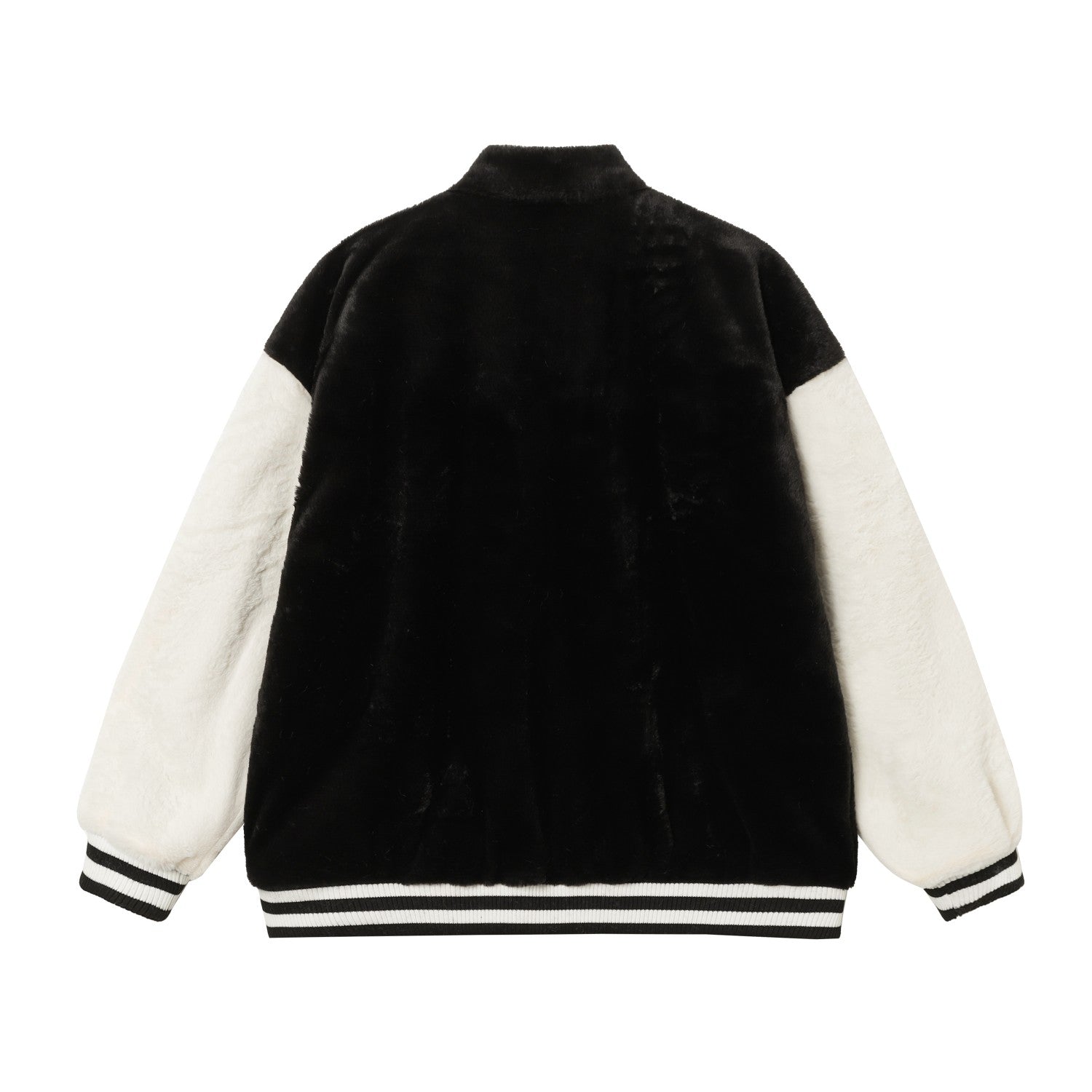 Chrome Hearts Faux Fur Cross Varsity Jacket - Black White Gothic Streetwear 035