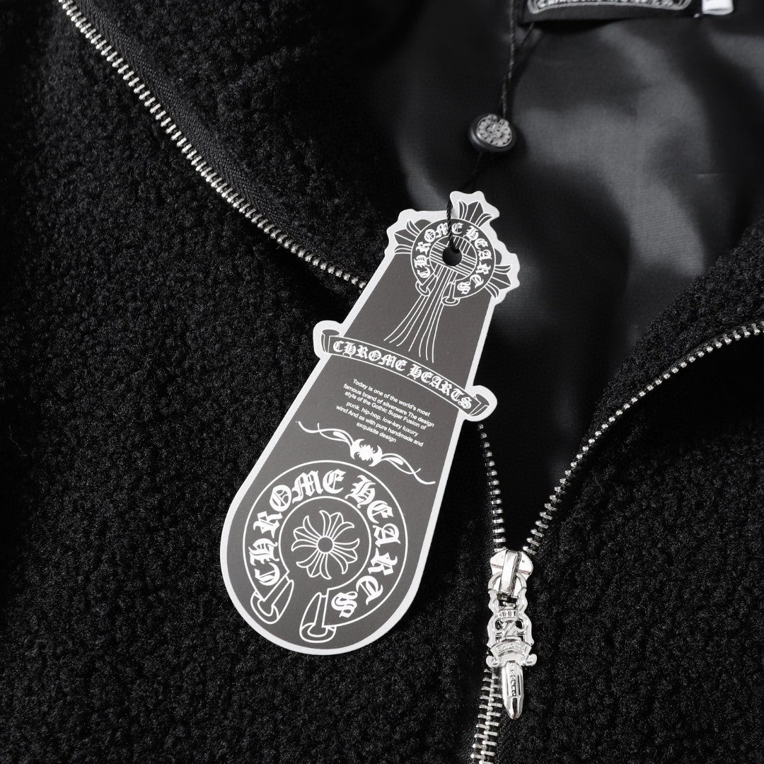 Chrome Hearts ホースシュー刺繍シェルパジャケット - ブラッククリームゴシックコート 825 