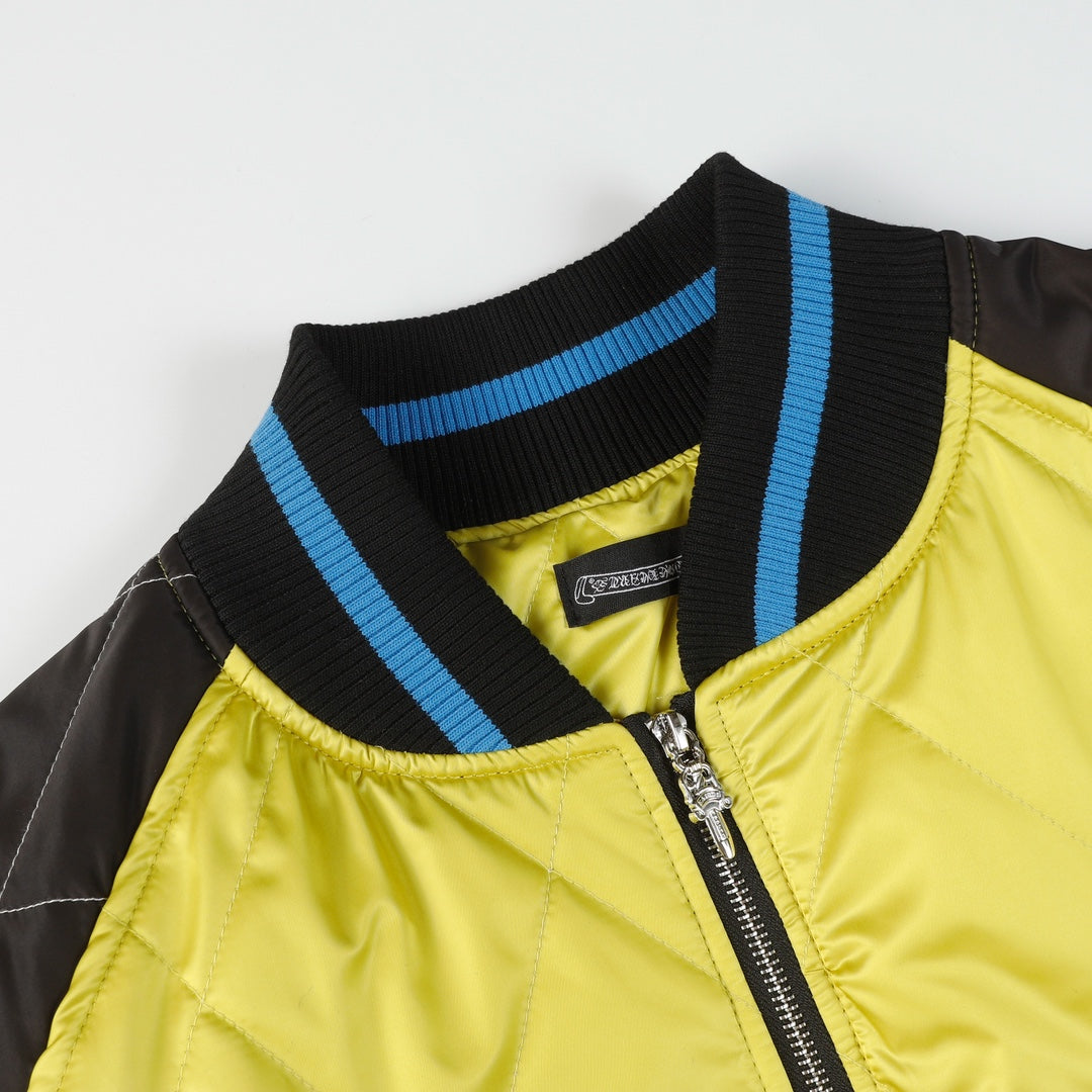 Chrome Hearts フレイミング ユース ボンバージャケット - イエロー ブラック グラフィック ストリートコート D10 