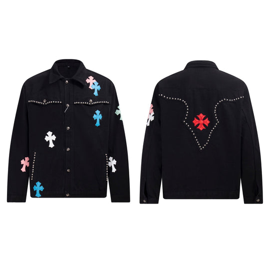 Chrome Hearts マルチクロス スタッズ デニムジャケット - ブラック ゴシック ストリートウェア コート H49 