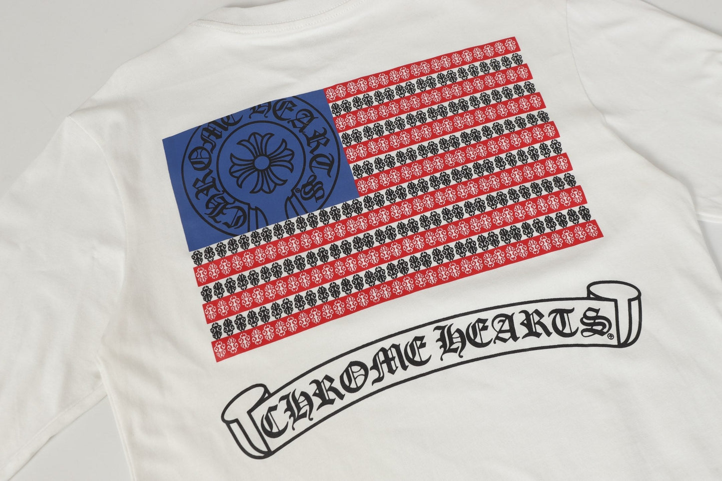 Chrome Hearts ロゴフラッグ ロングスリーブTシャツ - ブラック ホワイト ゴシック ストリート Tシャツ K2126 