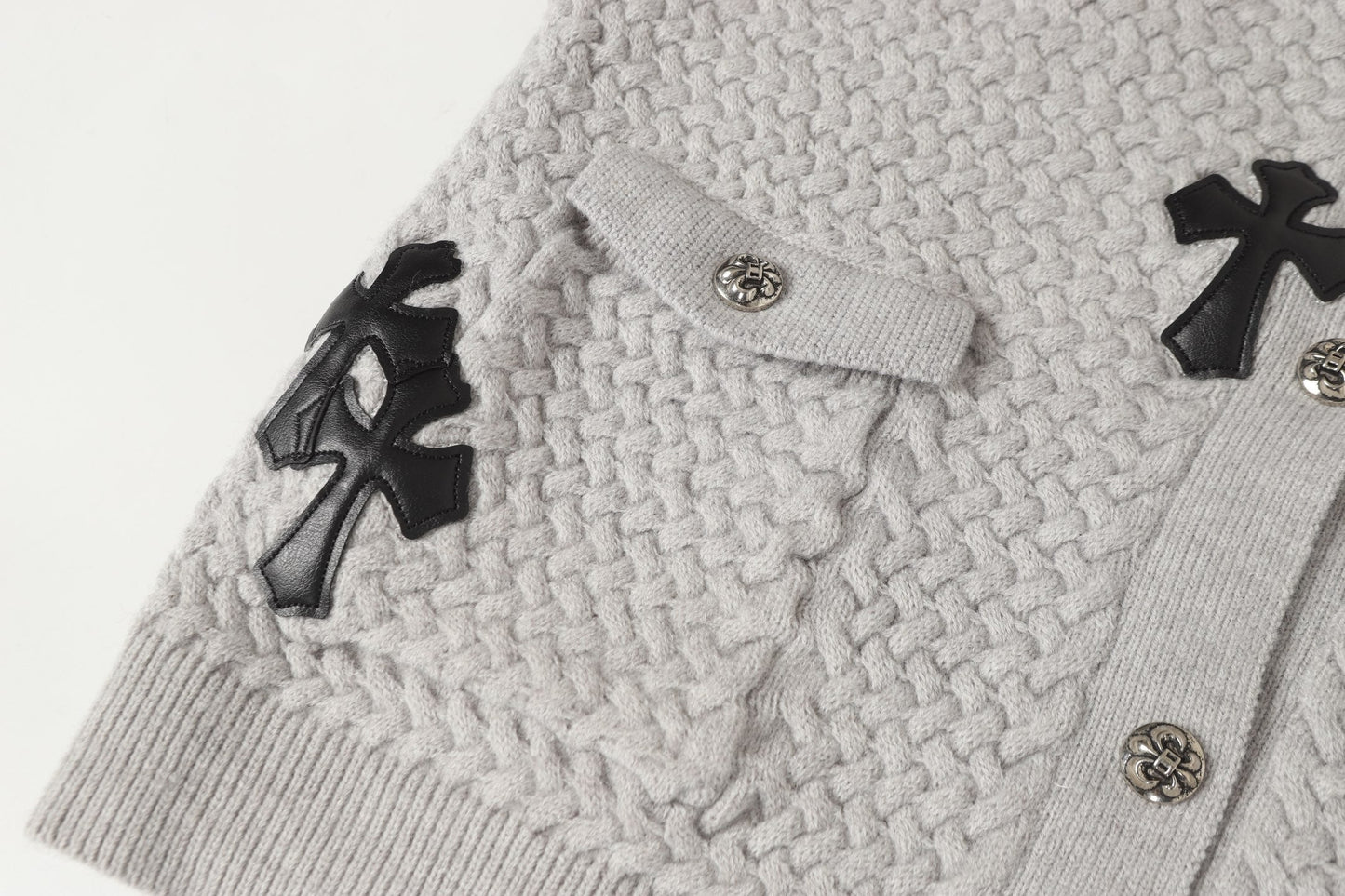 Chrome Hearts ゴシッククロス ニットカーディガン - ブラックグレー ストリートウェア ジャケット 904 