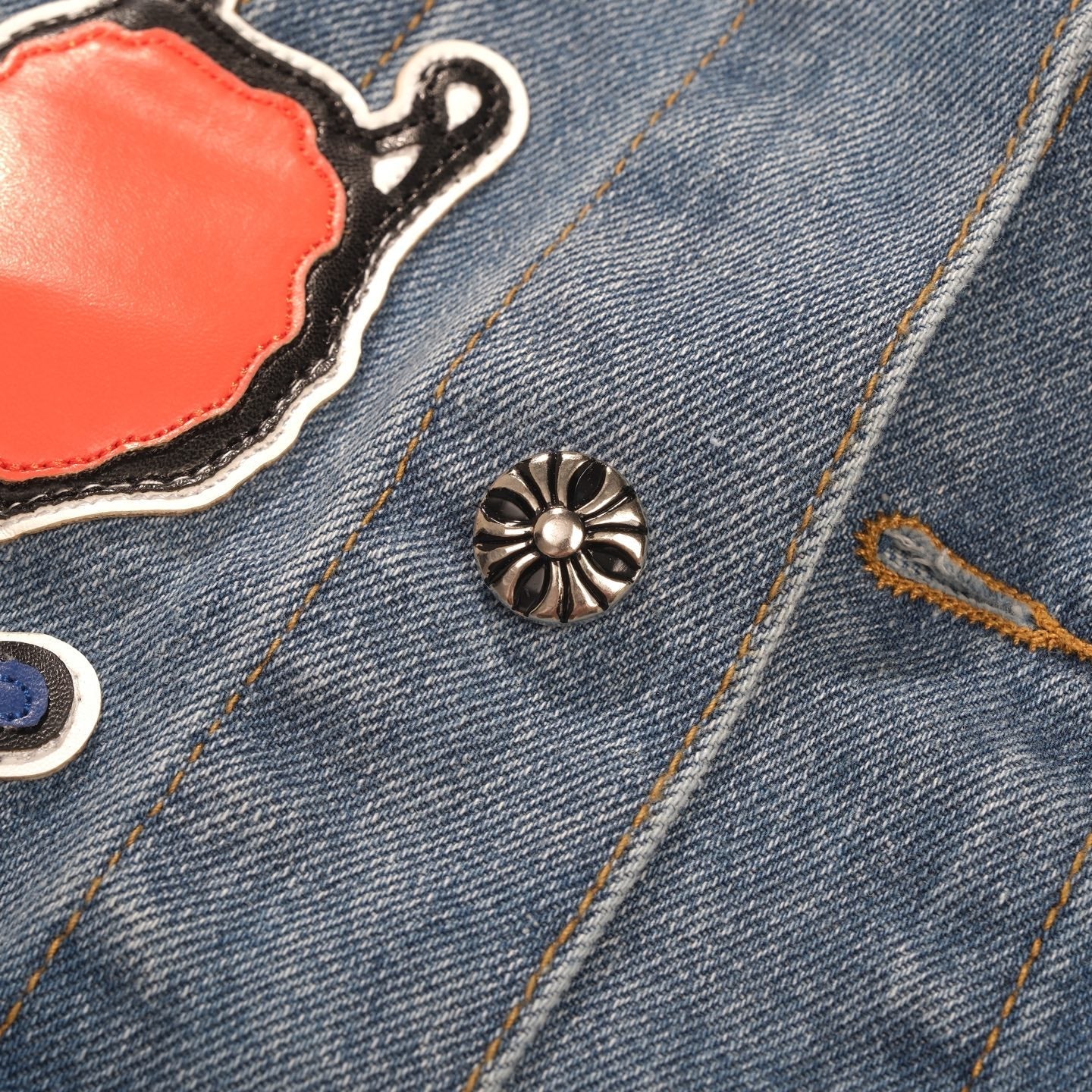 Chrome Hearts パッチワーク デニムジャケット - ヴィンテージブルー ゴシック ストリートジャケット 0789 