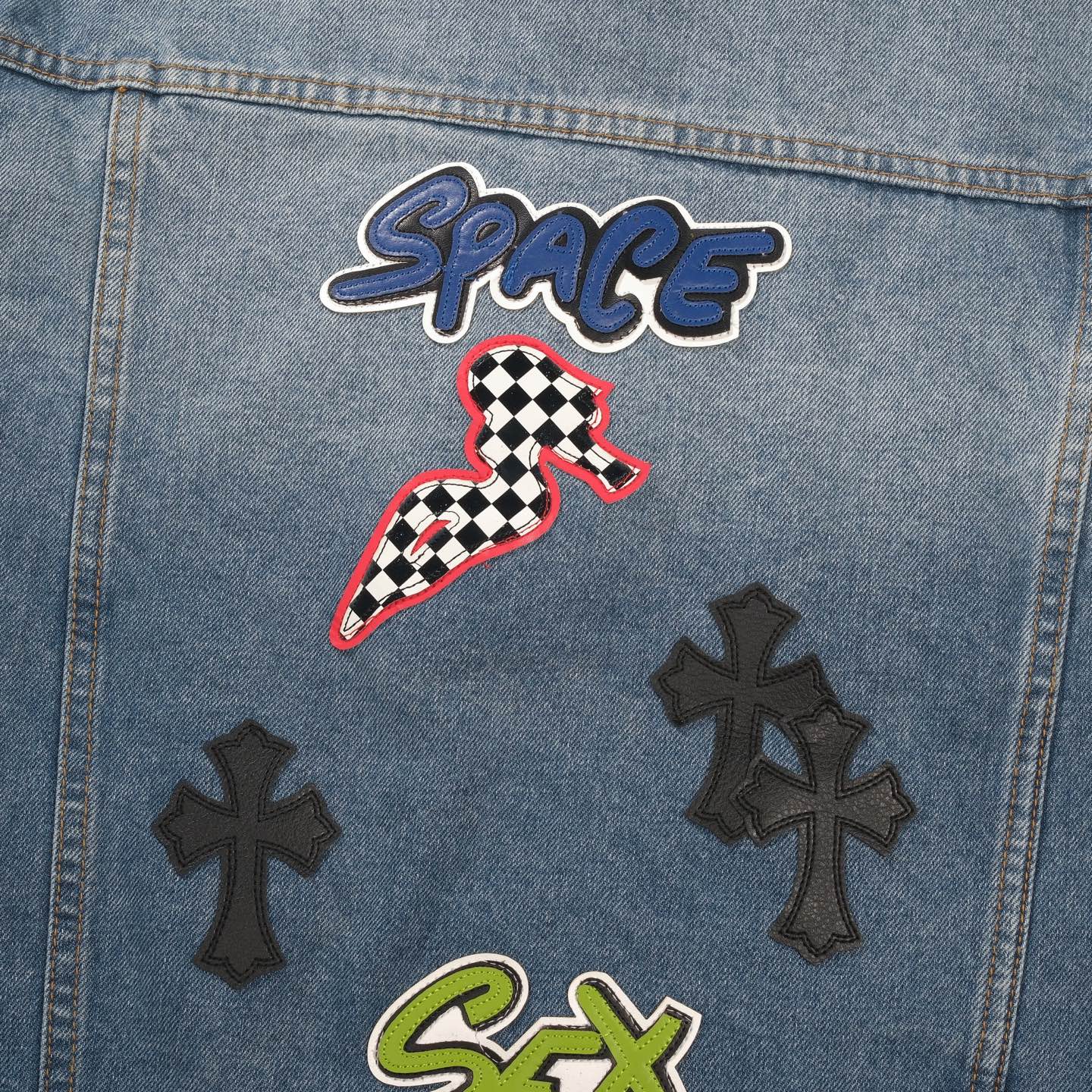 Chrome Hearts パッチワーク デニムジャケット - ヴィンテージブルー ゴシック ストリートジャケット 0789 