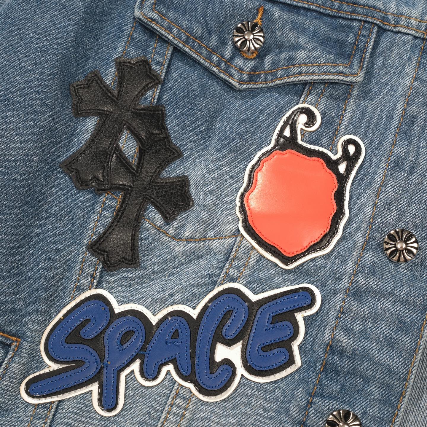 Chrome Hearts パッチワーク デニムジャケット - ヴィンテージブルー ゴシック ストリートジャケット 0789 