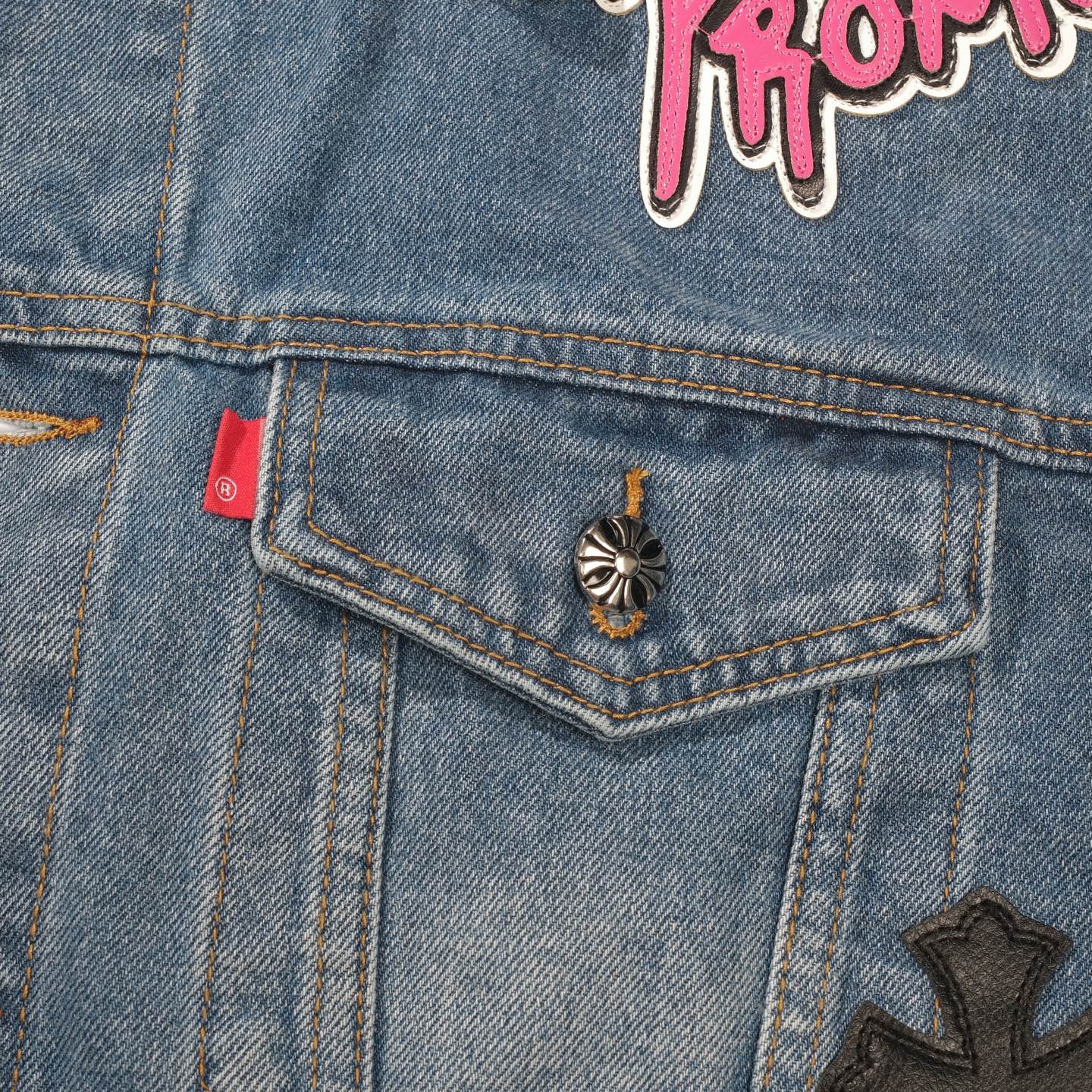 Chrome Hearts パッチワーク デニムジャケット - ヴィンテージブルー ゴシック ストリートジャケット 0789 